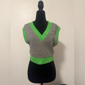 Zara Green and Black Chevron Knit Top
